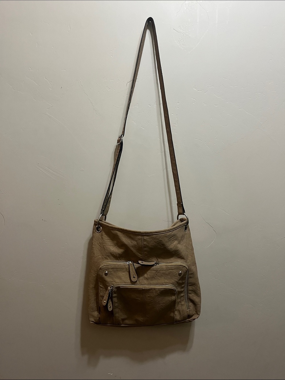 Bueno Tan Crossbody Bag with Front Zip Pockets